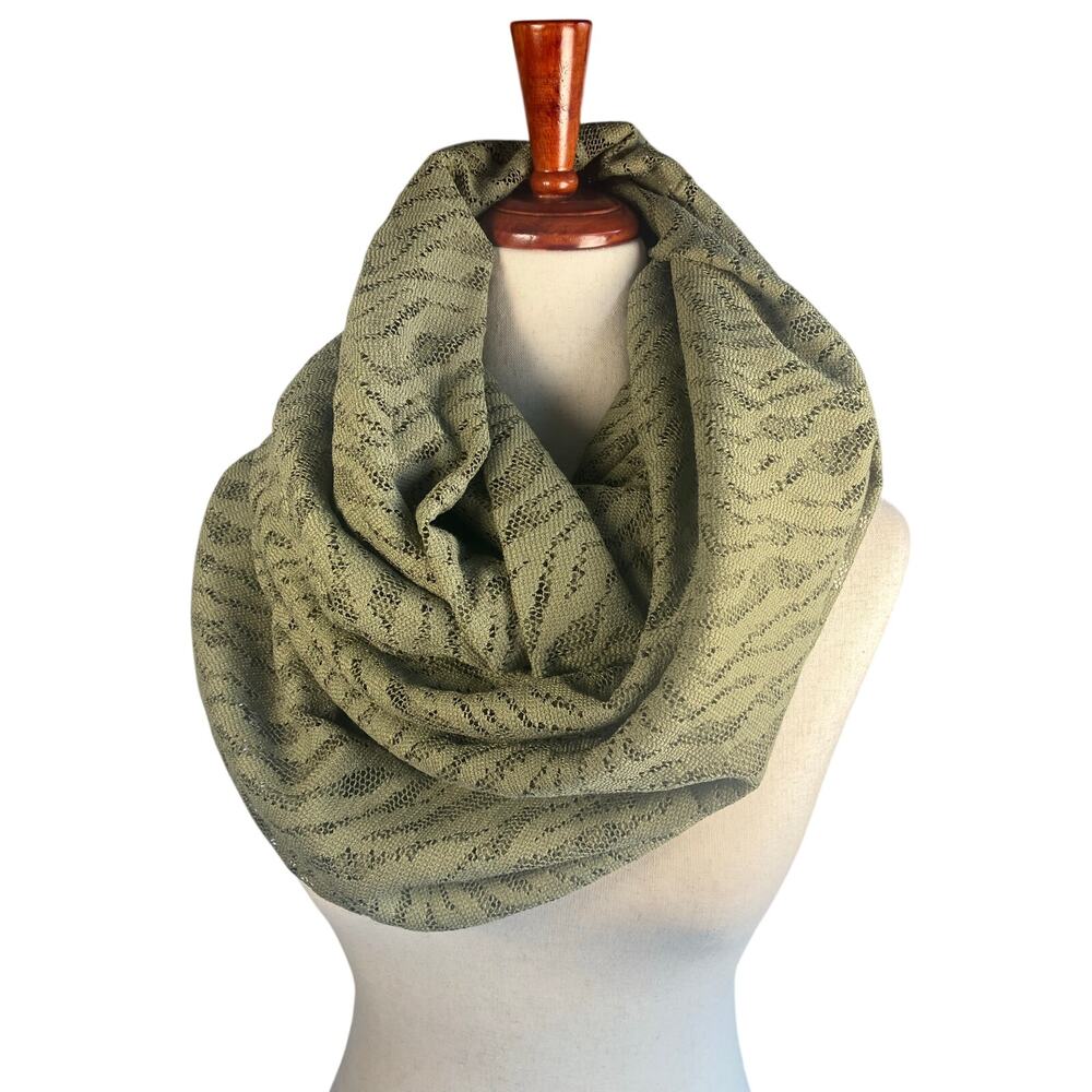 Olive Green Knit Infinity Scarf Lightweight Open Knit Boho Circle Scarf
